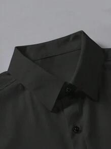 Men's Solid Color Plain Button-Down Casual & Business Commuting Minimalist Print Short Sleeve Shirt - Black - View 3