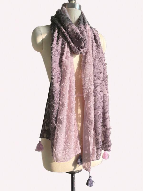 1pc Women Elegant Plush Flower Decor Scarf, Bicolor Purple Pink, Suitable For Daily Wear And Holidays
