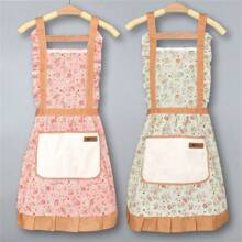 Delantal de estilo princesa con encaje floral, con bolsillo práctico para limpiar las manos, resistente al agua y al aceite, de uso múltiple para la cocina y la sala de estar