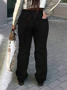 Large Size Women's Denim Jeans - Wide Leg Loose Mid Waist Boyfriend Jeans, Y2K Style Denim Pants - 黑色 - 查看 2