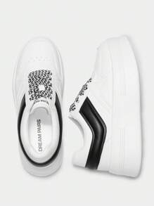 Women's Platform High Heel Fashion Sneakers – Lightweight, Stylish, And Classic Lace-Up Casual Walking Shoes - 黑與白 - 查看 7