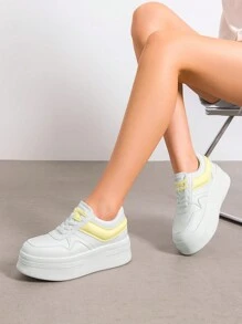 Women's Platform High Heel Fashion Sneakers – Lightweight, Stylish, And Classic Lace-Up Casual Walking Shoes - 黃色 - 查看 3