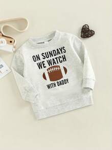 Toddler Baby Boy Girl Sweatshirt On Sundays We Watch Football With Daddy Mommy Shirt Fall Top Baby Football Outfit - 淺灰色 - 查看 2