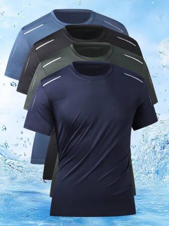 4pcs/Pack Summer Short Sleeve T-Shirts, Lightweight Loose Casual Half Sleeve Quick Dry Outdoor Sports Fitness Shirts, Breathable Sweat-Wicking