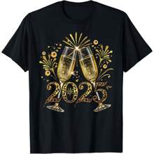 New Years Eve Happy New Year 2025 Firework Champagne Leopard T-Shirt - Black - View 1