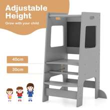 Kids Kitchen Step Stool 2-In-1 Toddler Standing Tower-White - Grey - View 5
