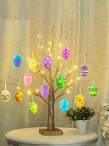 24/12/2PCS 多色悬挂塑料复活节彩蛋，复活节树装饰悬挂复活节彩蛋，手绘彩蛋复活节树篮装饰 DIY 工艺品复活节派对礼物，派对装饰 - 彩色 - 查看 2