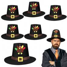 Felt Pilgrim Hat With Buckle Cute Thanksgiving Party Hat For Adult Holiday Cosplay Costume Props Accessory - Multicolor - View 3