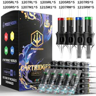 50pcs/Box Tattoo Cartridge Needles, Disposable Mixed Size Tattoo Needle Standard 5pcs Of Each Size - 1205RL 1207RL 1209RL 1205RS 1207RS 1209RS 1207M1 1207RM 1215M1 1215RM For Tattoo Artists And Beginners Body Art Design For Tattoo Supplies