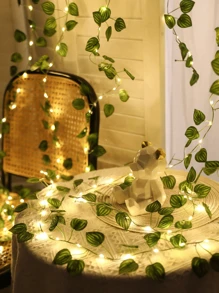 2m/6.56ft, 5m/16.4ft, 10m/32.8ft Artificial Vine With Watermelon Leaf String Lights, Green Garland For Porch, Wall, Stair, Yard, Outdoor Fence, House, Office Decor, Birthday, Bedroom, Tabletop Decorations, Battery Powered (Batteries Not Included)