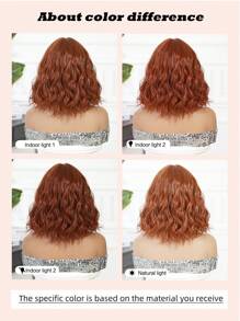 Tóc giả sợi tổng hợp chịu nhiệt chất lượng cao dài 14 inch màu cam đất tóc mái ngắn xoăn cho nữ hoàn hảo cho tiệc tùng ngày lễ mặc hàng ngày - Cam bẩn - Xem 8