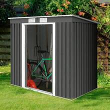 7FT X 4FT Outdoor Storage Shed Large Tool Utility Storage House With Sliding Door - Dark Grey - View 6