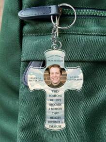1 pieza Llavero de cruz de acrílico personalizado con foto, personaliza con nombre, fecha y texto, llavero conmemorativo único con tu foto favorita, hecho de material de acrílico de alta calidad