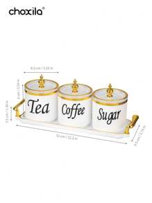 choxila 4pcs Coffee Canister Set, Multi-Purpose Storage Jars For Coffee, Tea, Sugar, Decorative Cream & Sugar Sets With Lids, Kitchen Jars Coffee Sealed With Tray