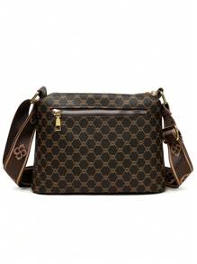 Women Geometric Pattern Crossbody Bag, Soft Leather Material Mid-Aged Shoulder Bag, Spring/Autumn New Design - Coffee Brown - View 8