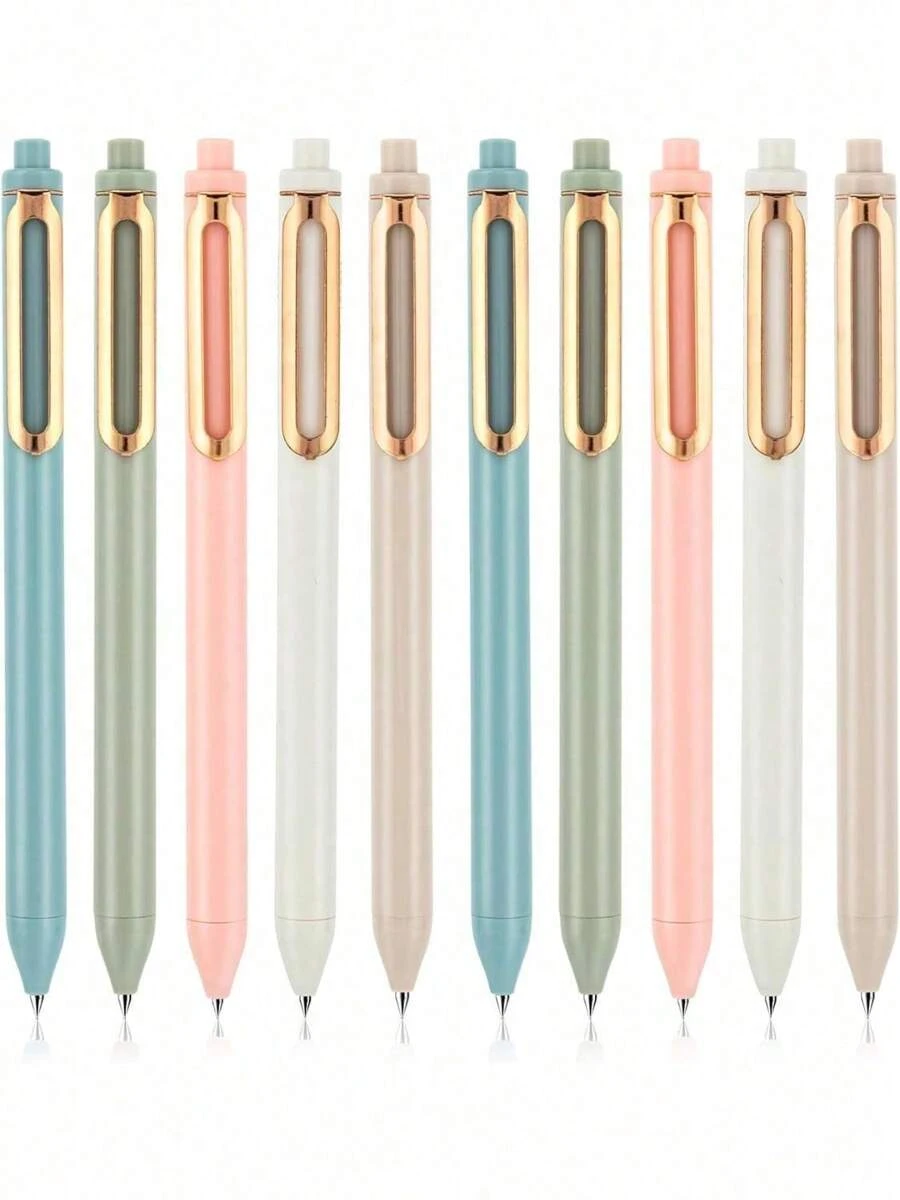 10 Pcs Gel Pens, 0.5mm Retractable Black Ink Fine Point Rolling Ball Gel Pen, Smooth Writing No Bleed For Journaling Note Taking, Home Office Supplies Back To School - Morandi-10pcs - View 1