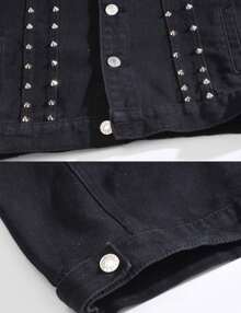 Men's Hip-Hop Rock Punk Sleeveless Denim Jean Vest Jacket With Rivets - 黑色 - 查看 4