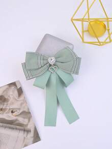 1 件手工制作的女士校园/休闲风格领结，饰有双心形水钻配饰，适合校服、衬衫、日常穿着 - 格紋款 - 查看 4