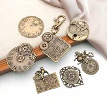31pcs Random Mix Antiqued Bronze Clock Face Charm Pendant, Mixed Gears Steampunk Charms Pendants DIY For Necklace Bracelet Jewelry Making And Crafting