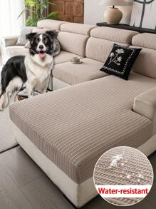 1 件四季毛绒提花防滑沙发座垫套，简约现代防水柔软亲肤防宠物弹性沙发套，适用于 L 型组合沙发和 1/2/3/4 座沙发 - 卡其色 - 查看 2