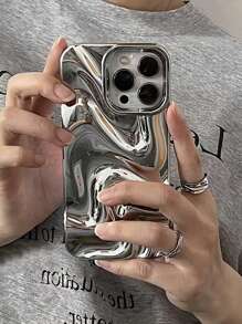 1 件奢华极简镜面波浪图案手机壳，适用于 11、11 Pro、11 Pro Max、12、12 Pro Max、13、13 Pro、13 Pro Max、14、14 Pro、14 Plus、14 Pro Max、15、15 Pro、15 Plus、15 Pro Max、16、16 Pro、16 Pro Max、16 Plus、17、17 Pro、17 Pro Max - 銀色 - 查看 3