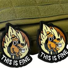 Parche de perro "Esto está bien", 1 pieza de Parche bordado con humor meme, Parche moral táctico militar con cierre de gancho, Accesorio de aplicación lindo para mochilas, chalecos, chaquetas, vaqueros, gorras