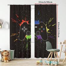 2 piezas de cortinas con estilo de competencia de juegos, con estampado de control de juegos, decoración del hogar con bolsillo para barra, para dormitorio, sala de estar, decoración del hogar, 160 g/m² - Multicolor - Ver 2
