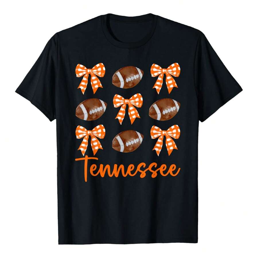 Tennessee Women Girls Kids Funny Bow Orange TN Vintage T-Shirt - Black - View 1