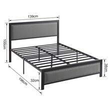 VECELO Metal Platform Bed Frame With Upholstered Headboard, Metal Slat Support, No Box Spring Needed, Easy To Assembly - Grey - View 4
