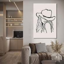 Chic Wtern Cowgirl Black & White Line Art Canvas  VintageInspired Framed Wall Decor, Minimalist Dign With Wooden Frame For Bedroom, Dorm, Apartment, Room Decor, 2D, Perfect For Room Decor - đóng khung - Xem 4