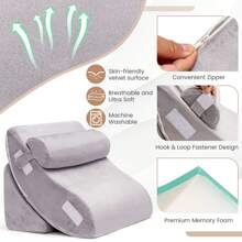 6PCS Bed Wedge Pillow Post Surgery Memory Foam Fill Pillow Set - Light Grey - View 8