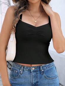 Y2K Style Sleeveless Front Ruched Sexy Backless Tank Top, Summer - Black - View 5