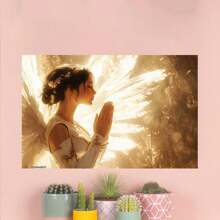 Framed Armored Figure, Ethereal Wings, Serene Expression, Majestic Wall Decor