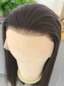 13''x4'' 自由式合成蕾丝前假发，耐热纤维，24 英寸，黑色，适合日常佩戴 - 黑棕色 - 查看 8