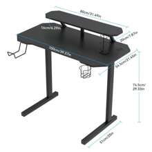 Gaming Table Gaming Desk Computer Table PC Table With Cup Holder And Headphone Hook Desk With Monitor Stand 100x55x75 Cm L-Shaped Legs - 黑色 - 查看 3