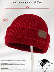 1 件男士休闲多款皮革标签针织帽冬季帽子无檐便帽秋季服装
