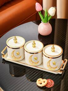 4pcs/Set Plastic Multi-Purpose Storage Jars Containers For Grains, Candies, Cookies, Bread, Suitable For Outdoor, Wedding, Party, Gift, Birthday, Christmas