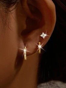 Un conjunto de elegantes pendientes tipo flor de 4 hojas con zirconia, joyería de plata de ley 925 exquisita y creativa, regalos de joyería fina para mujeres, niñas, decoración para la vida diaria, citas, fiesta de graduación y talla grande