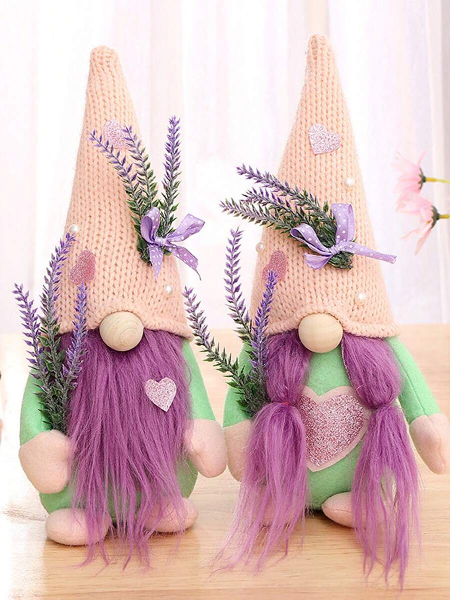 1pc/2pcs Valentines Day Gnomes Plush Lavender Gnomes Ornaments Scandinavian Tomtes Decorations Swedish Dwarf Figurine For Window Swedish Gnomes Indoor