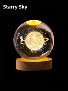 1pc 3D Galaxy Crystal Ball Night Light, Solar Powered Globe Desk Decor, Night Lamp With Starry Sky Glass Sphere Decorative Piece With LED Lamp Base, Planetary Model