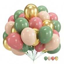 35 Stück salbeigrüne rosa Ballons, salbeigrüne und staubige rosa Metallgold Ballons, olivgrüne Goldballons, geeignet für Geburtstag Dschungel Wald Party Dekoration