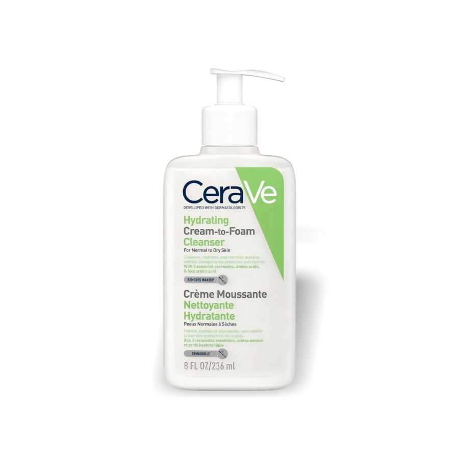 Sữa rửa mặt dạng kem tạo bọt CeraVe Hydrating Cream-To-Foam với axit amin dành cho da thường đến da khô 236ml - trắng - Xem 1