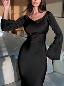 Rochie Eleganta Si Subtire Din Satin Pentru Doamne, Rochie De Seara