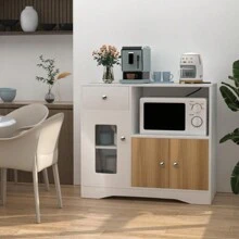 Aparador de Cocina con Enchufe para Microondas Mueble de Cocina con cajones Mueble de Almacenamiento para Comedor Cocina Salón 83 x 40 x 80 cm