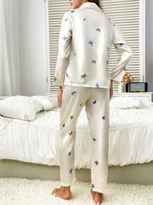 Conjunto de pijama de manga larga y pantalón largo de tipo seda, ropa de estar en casa de alta gama para niñas que se puede usar en exteriores