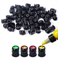 200 piezas/pieza Tazas de tinta para tatuajes con forma de calavera, tapas de contenedor de pigmento para maquillaje permanente desechables y creativas - Multicolor - Ver 7
