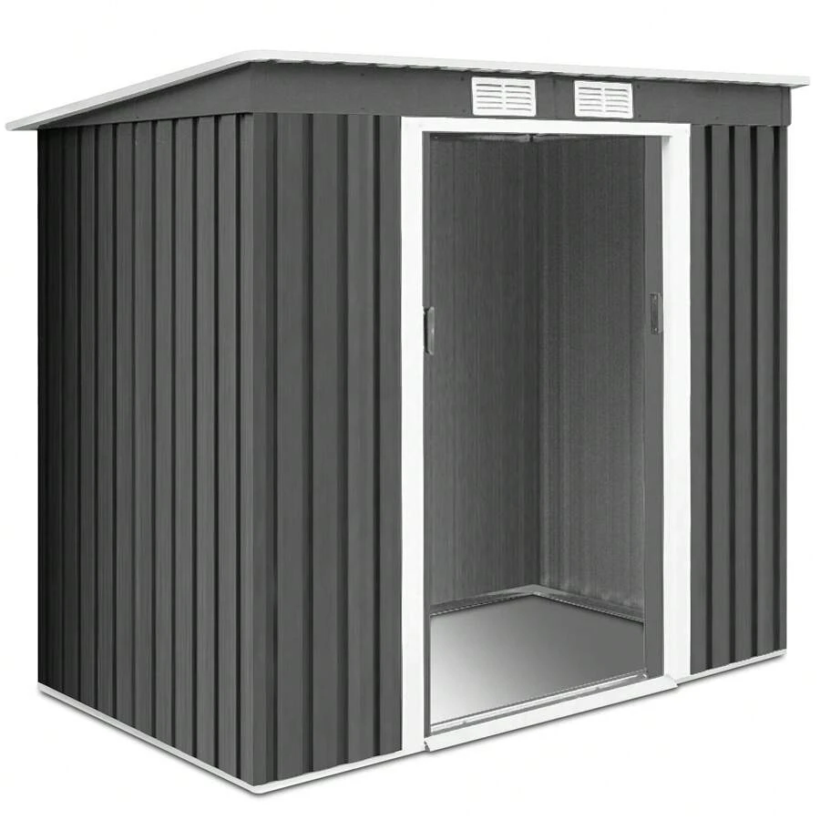 7FT X 4FT Outdoor Storage Shed Large Tool Utility Storage House With Sliding Door - Dark Grey - View 1