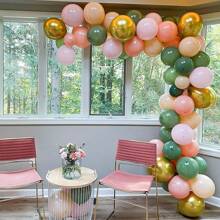 35 Stück salbeigrüne rosa Ballons, salbeigrüne und staubige rosa Metallgold Ballons, olivgrüne Goldballons, geeignet für Geburtstag Dschungel Wald Party Dekoration