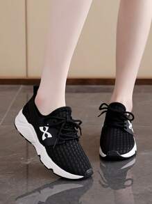 Women's Casual Sneakers With Lace-Up, Contrast Color, For Sports And Daily Wear, Summer