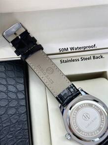 Pablo Raez 1pc Casual Man Watch Luminous Gentleman Wristwatch Stainless Steel Silver Luxury Black Soft & Comfortable Microfiber Leather Fashion Big Dial Quartz Clock Retro-Style For Man With Date 50M Waterproof Brand New Male Wristwatch Sports Casual Fashion Nice Gifts For Friend Or Family Father Presents Fit For Daily Life/Work/Party Decorations Dress Watch Birthday Gifts - 銀色 - 查看 10